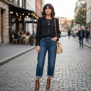 NWT Romantic Black Ruffle Blouse - Boho Chic Button Front Top Size XS.
